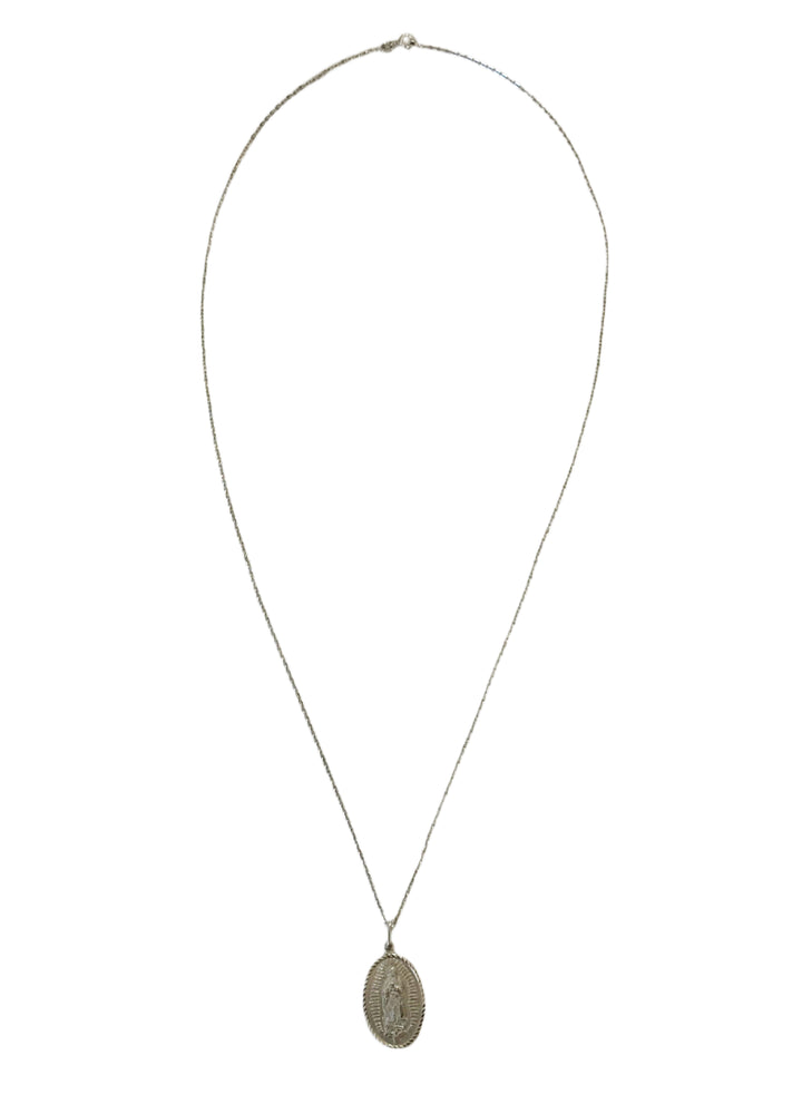 Sterling Silver Oval Our Lady of Guadalupe Necklace with Trace Chain