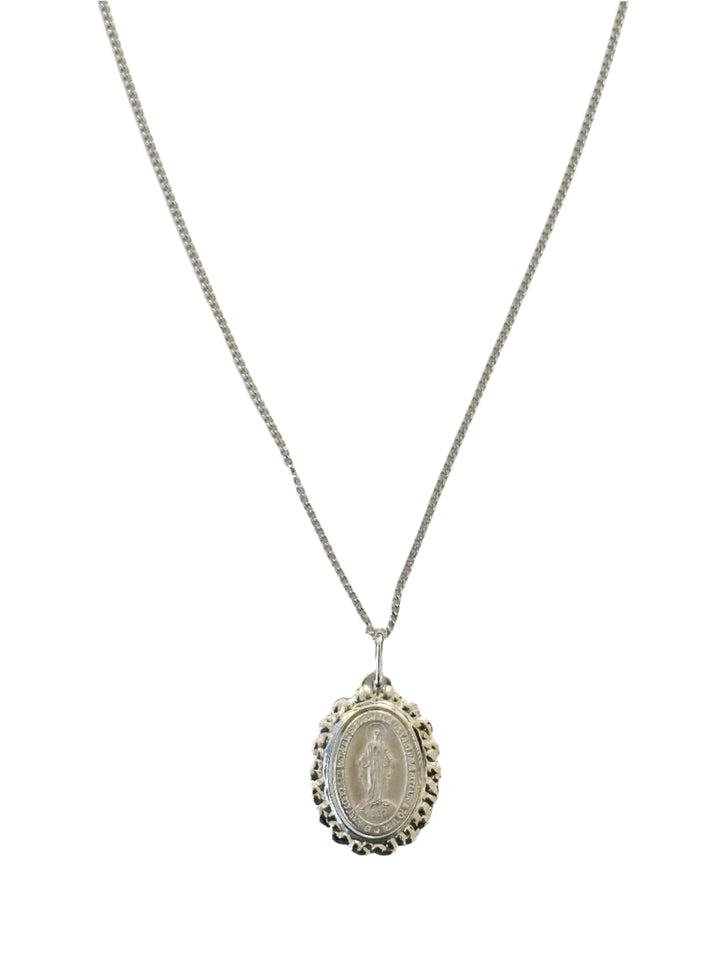 Sterling Silver Hammered Miraculous Medal Necklace