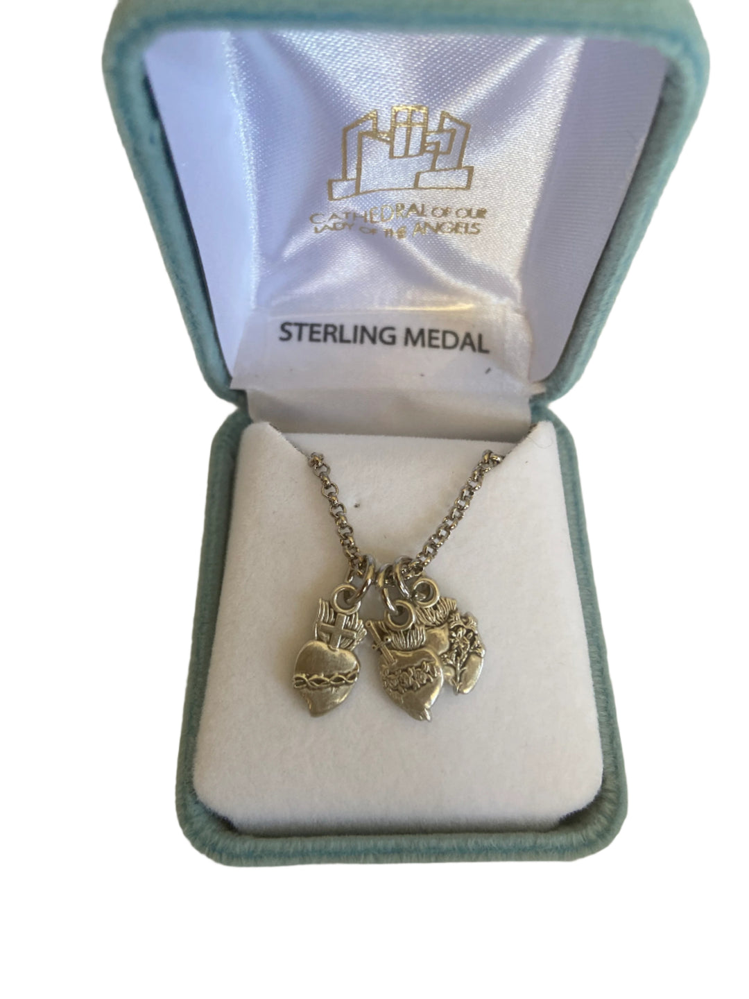 18" Sterling Silver Jesus, Mary and Joseph Three Hearts necklace