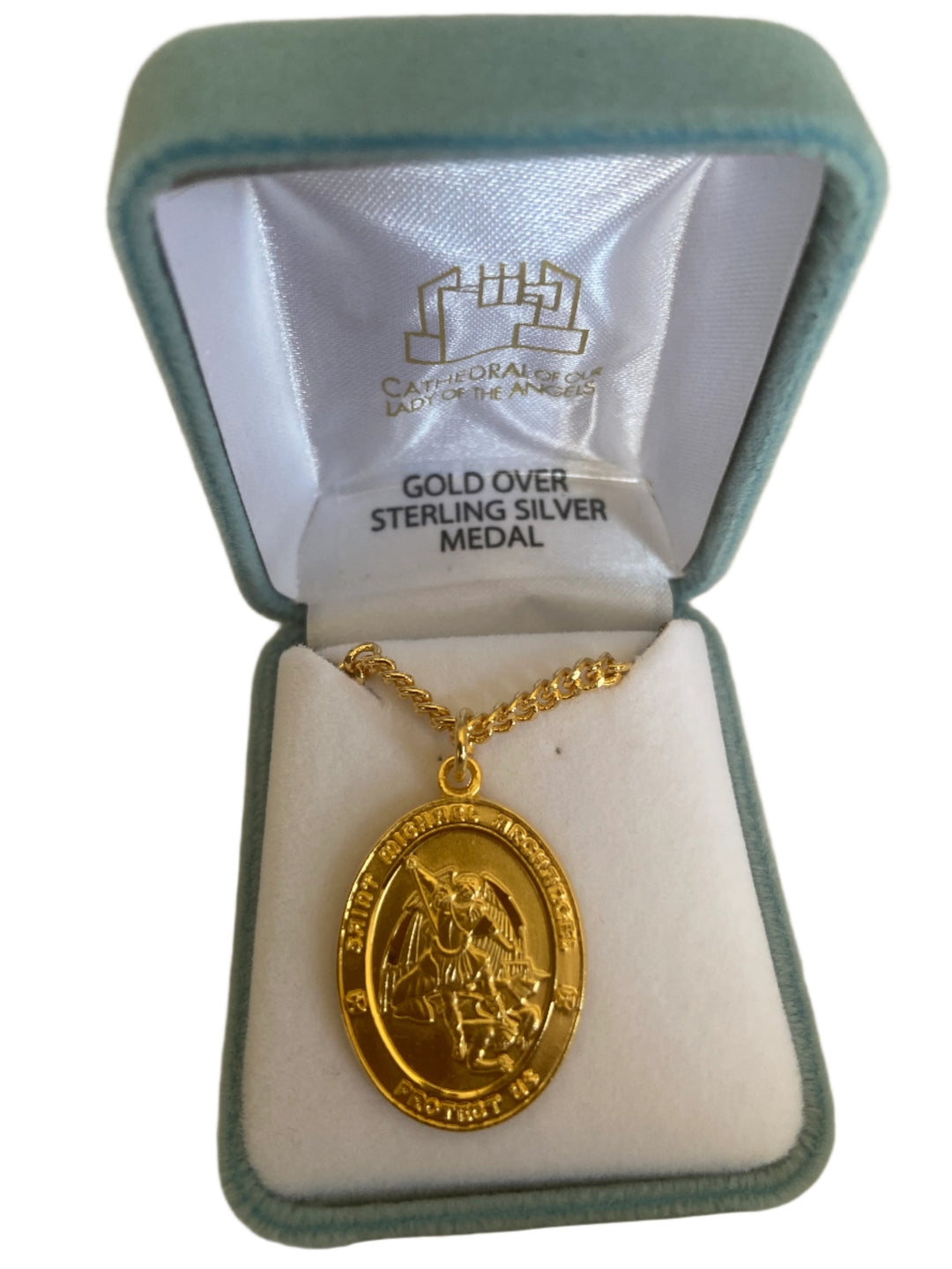24" Gold Over Sterling Silver St. Michael Archangel Oval Medal