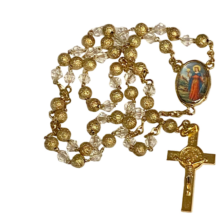 6mm Gold and Crystal Junipero Serra and Santa Barbara Rosary
