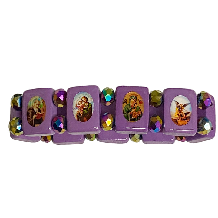 Lavender Stretch Wood Saints Bracelets
