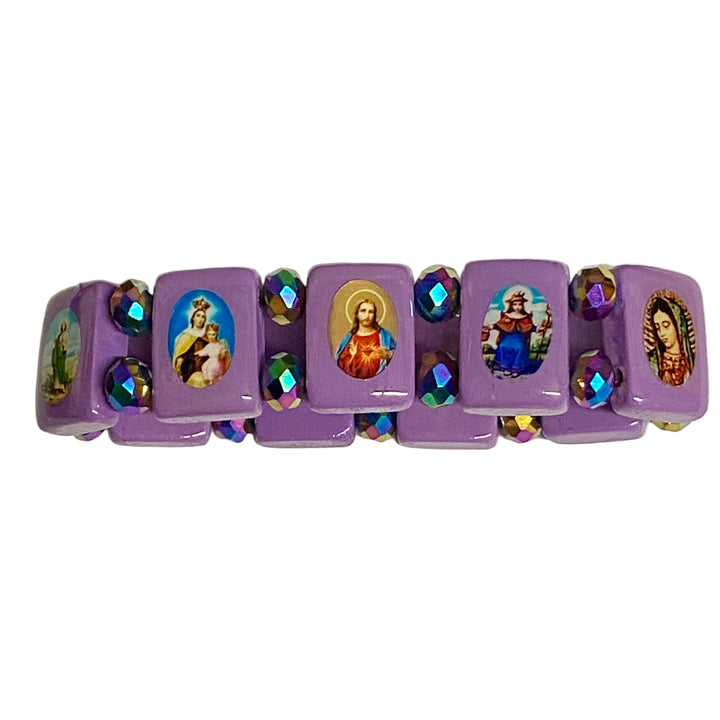 Lavender Stretch Wood Saints Bracelets