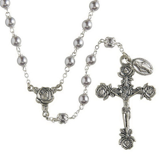 Gray Swarovski Rose Rosary