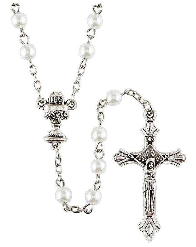 5mm White Glass First Communion Rosary