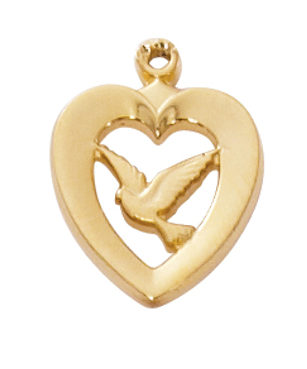 Gold Heart with Dove on 16-18" Chain