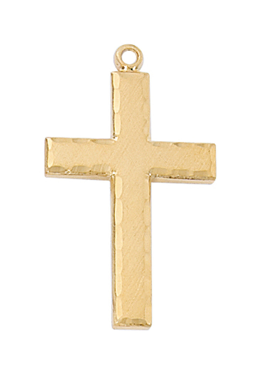 Gold Hammered Cross with 24" Chain