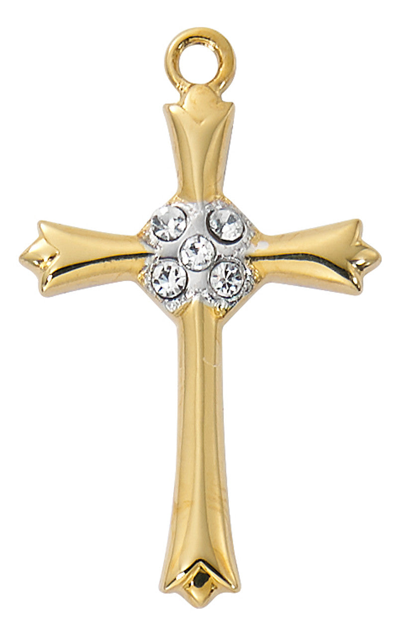 Gold/Sterling Silver Cross with Cubic Zirconia Stones