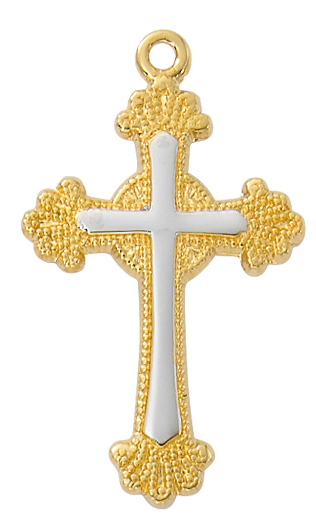 Gold & Sterling Silver Two-Tone Cross on 16-18" Chain