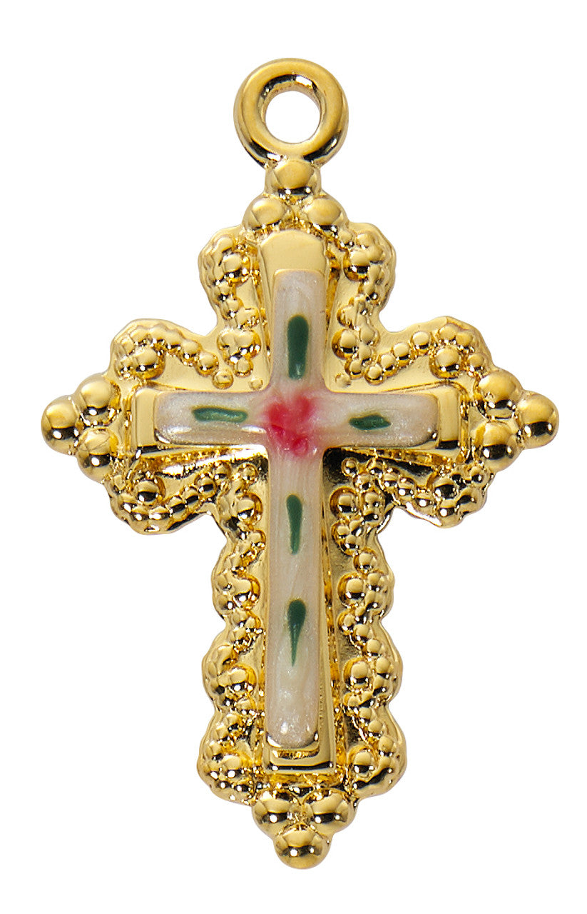 Gold/Sterling Silver Cloisonné Enamel Cross with 18" Gold on Brass Chain