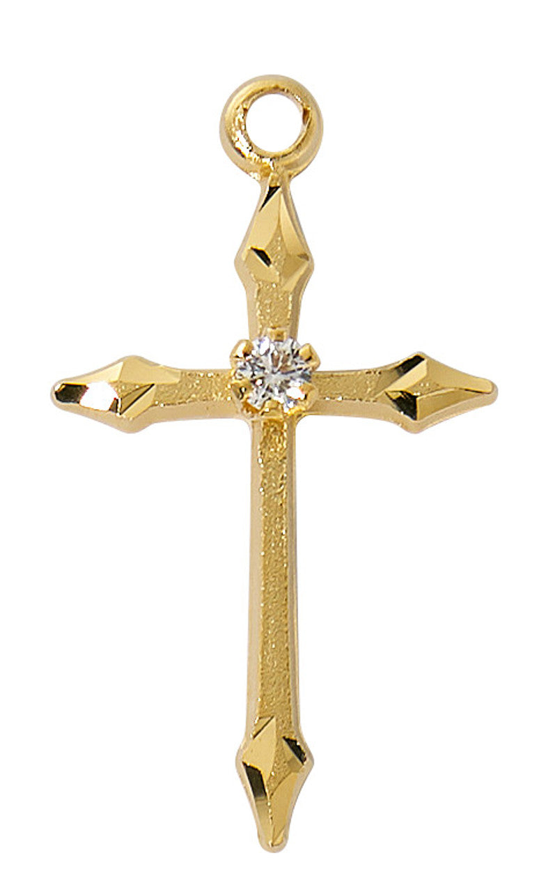 Gold/Sterling Silver Cross with Cubic Zirconia