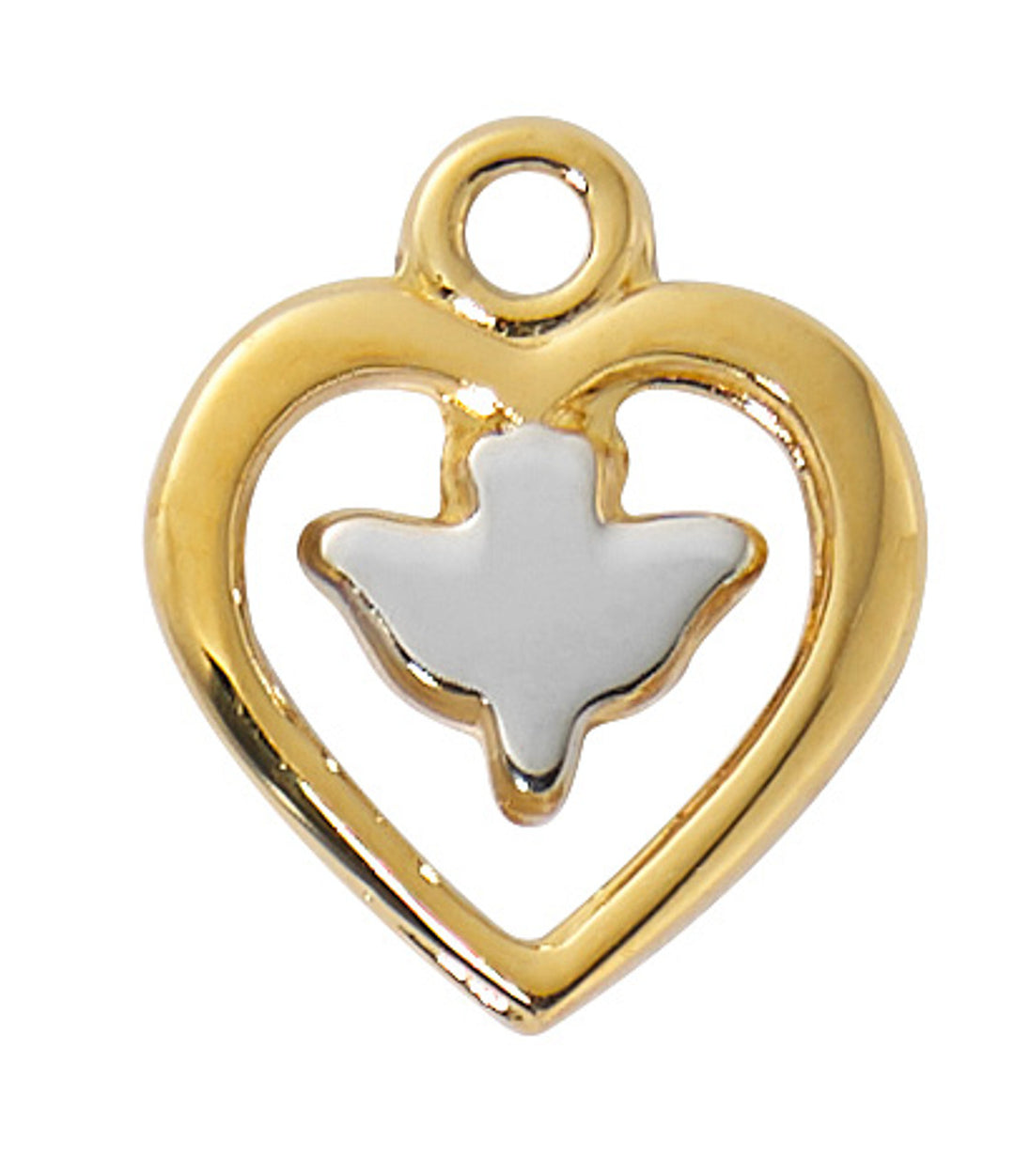 Gold & Sterling Silver Heart with Dove and 16-18" Chain