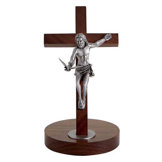 8" Gift of The Spirit Standing Crucifix - Walnut Finish