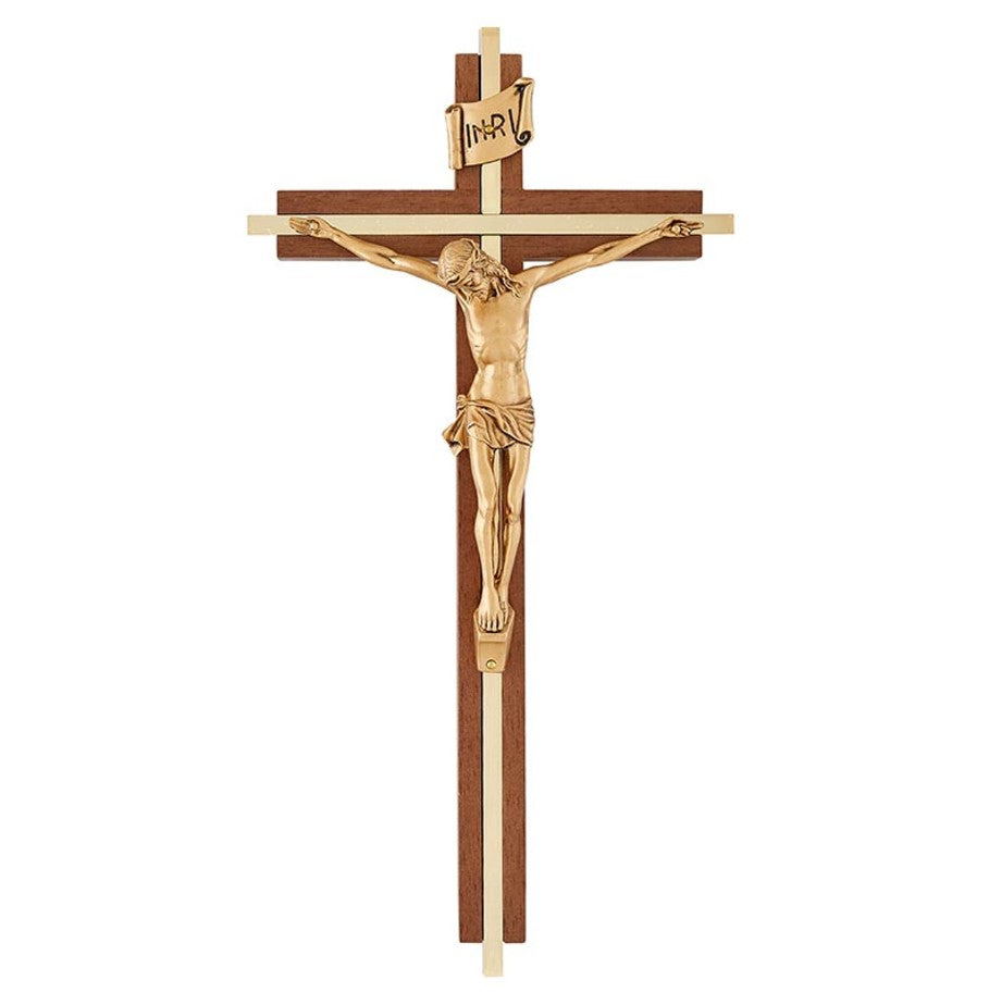 10" Walnut Wall Crucifix with Gold Inlay