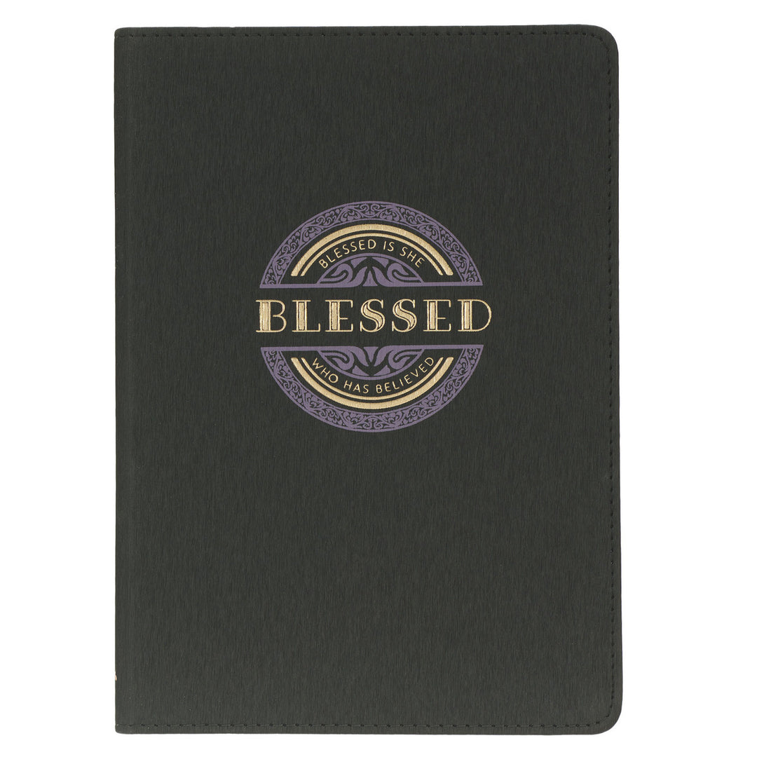Blessed Charcoal Gray Faux Leather Classic Journal - Luke 1:45