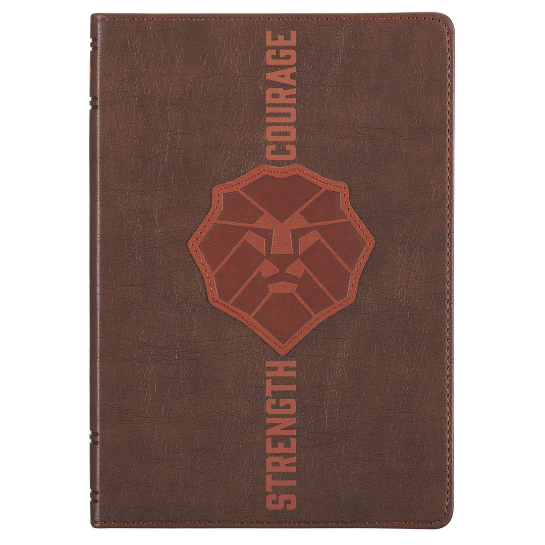 Lionface Strength and Courage Brown Faux Leather Classic Journal - Joshua 1:9