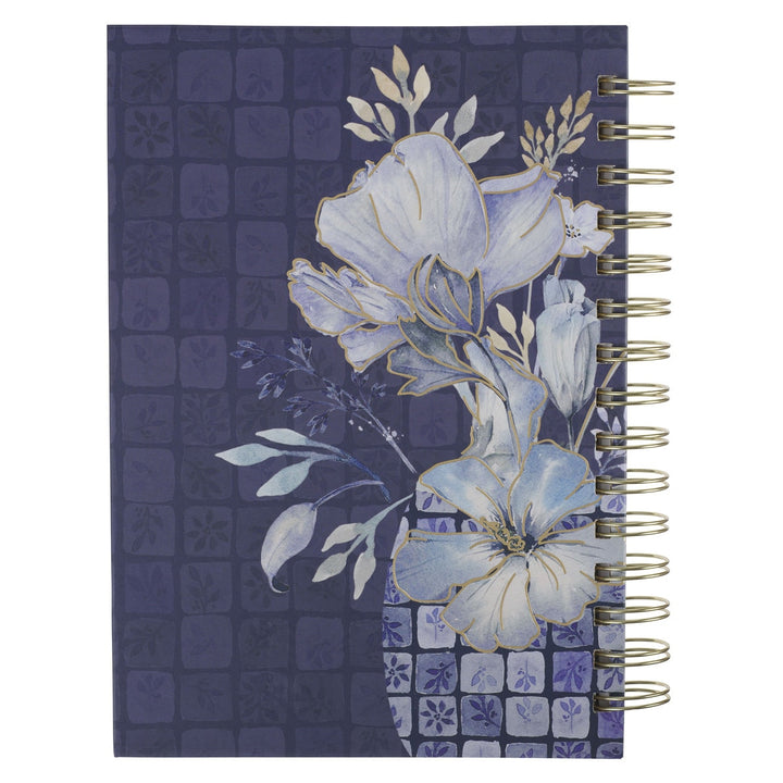 Grace Blue Floral Tile Spiral-bound Journal - Ephesians 2:8