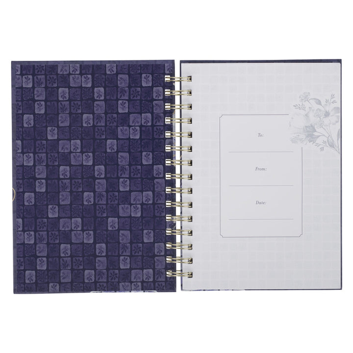 Grace Blue Floral Tile Spiral-bound Journal - Ephesians 2:8