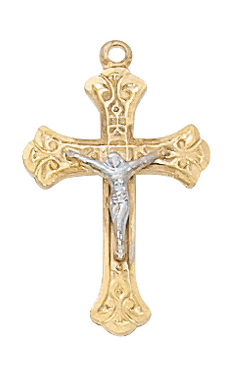 Gold Two Tone Crucifix on 16-18" Chain