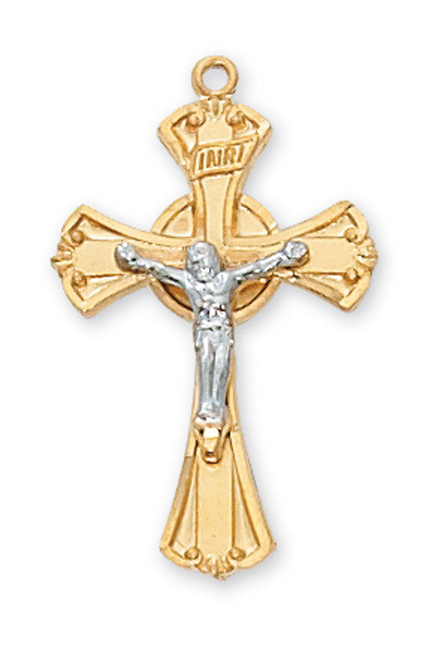 Gold & Sterling Silver Two-Tone Crucifix on 18" Chain