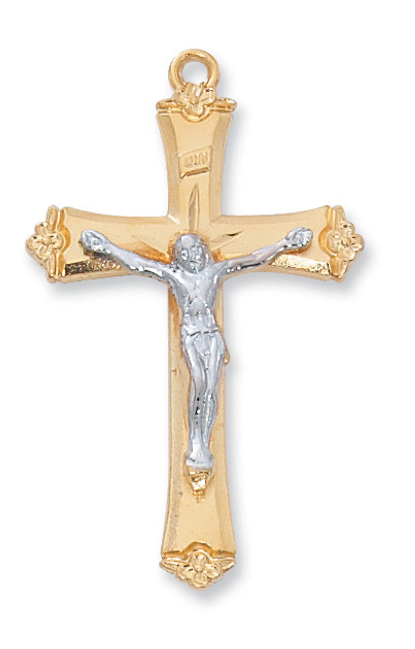 Gold & Sterling Silver Two-Tone Crucifix on 18" Chain