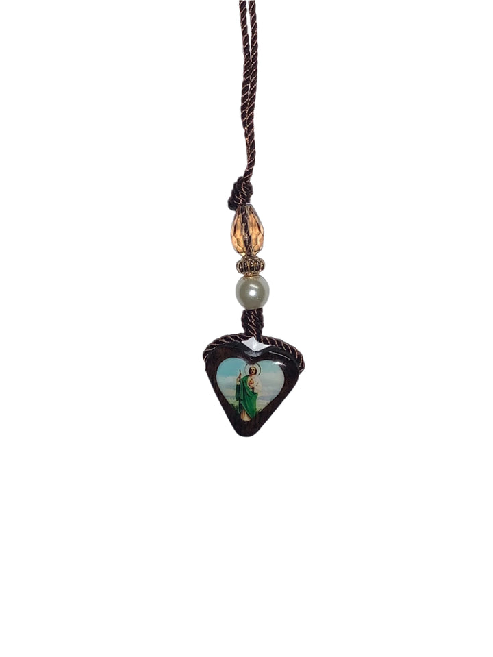 Corded Wooden Heart Pendant