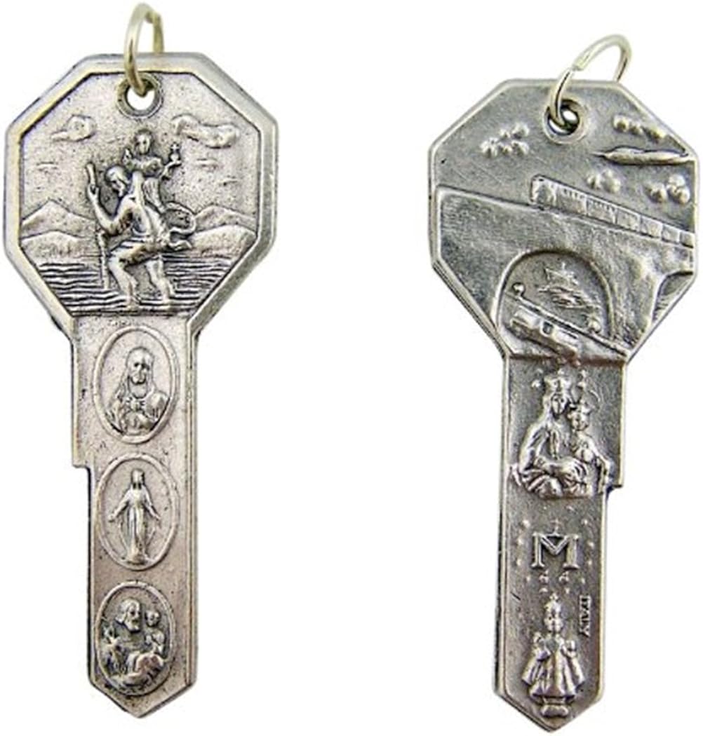 2" Silver-Plated St. Christopher Key Shape Keychain