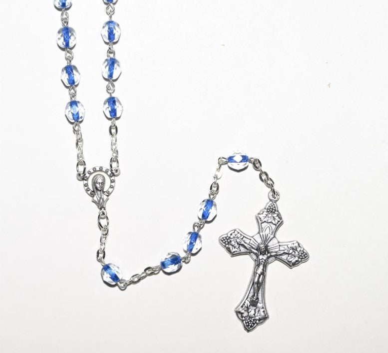 7mm Clear & Blue Crystal Rosary