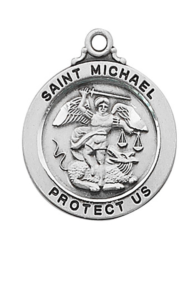 St. Michael Sterling Silver Round Medal on 20" Chain