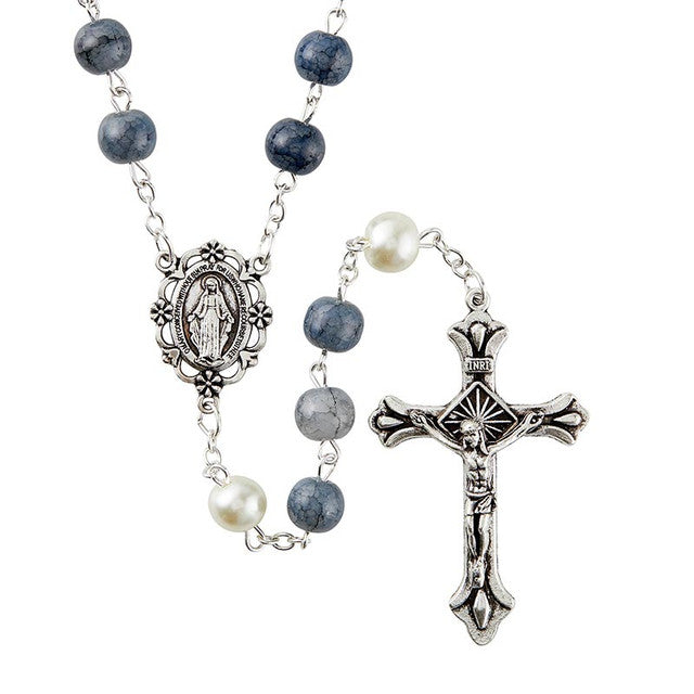 8mm Blue Gray Positano Collection Rosary