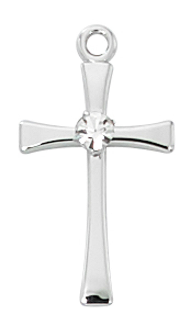 Sterling Silver Cross with Crystal Stone and 16-18" Chain