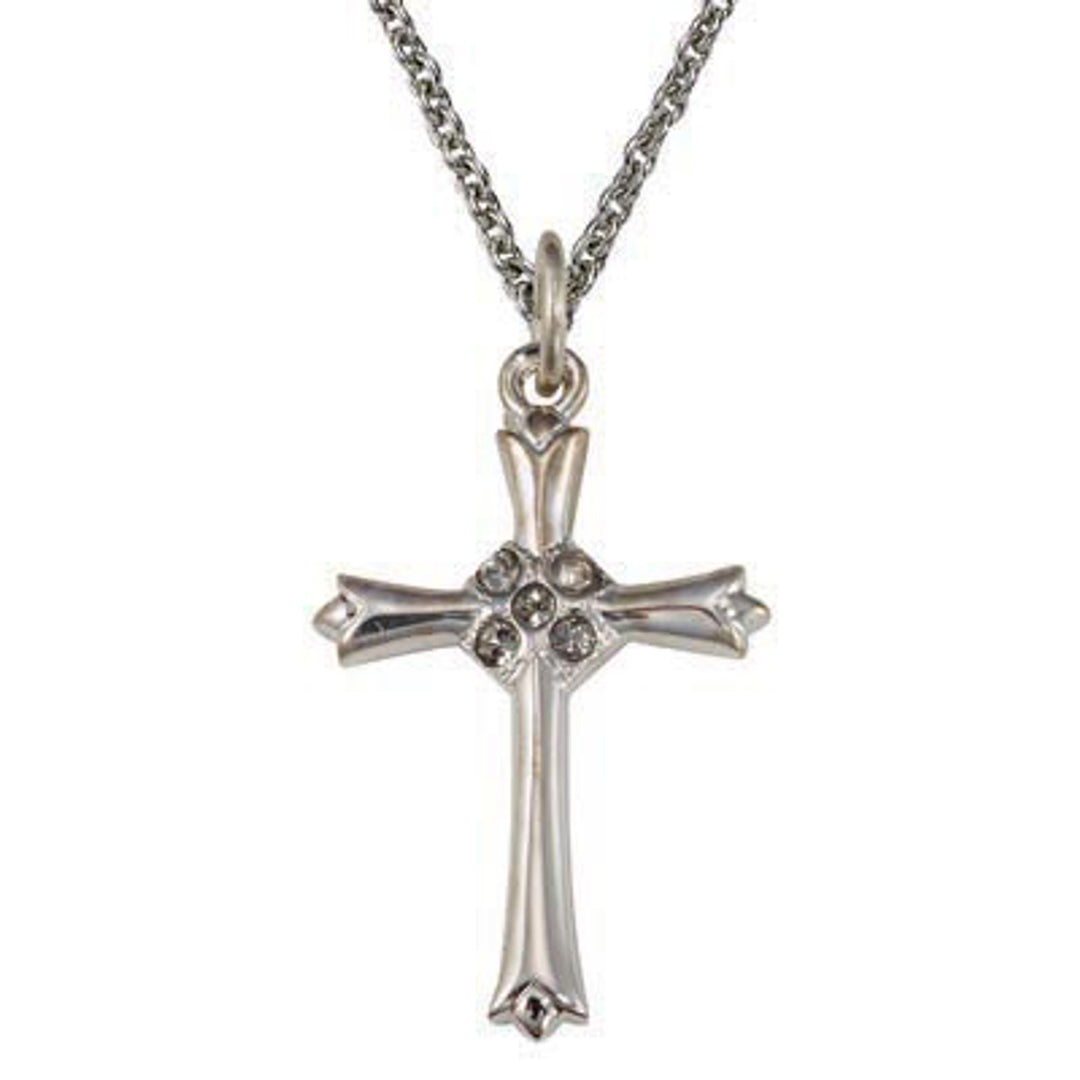 Sterling Silver Cross with Cubic Zirconia and 18" Chain