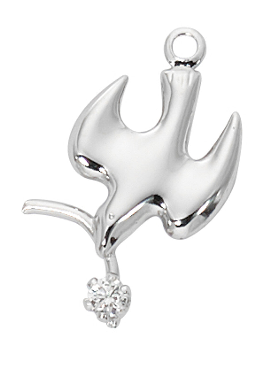 Sterling Silver Dove with Cubic Zirconia on 16-18" Chain