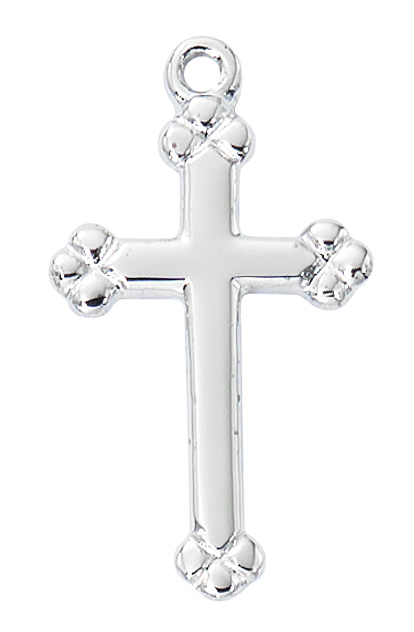 Small Sterling Silver Budded Cross with Rhodium on Brass Chain