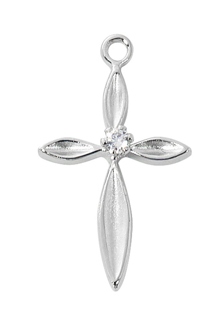 Small Sterling Silver Cross with Cubic Zirconia on Adjustable Plated Chain