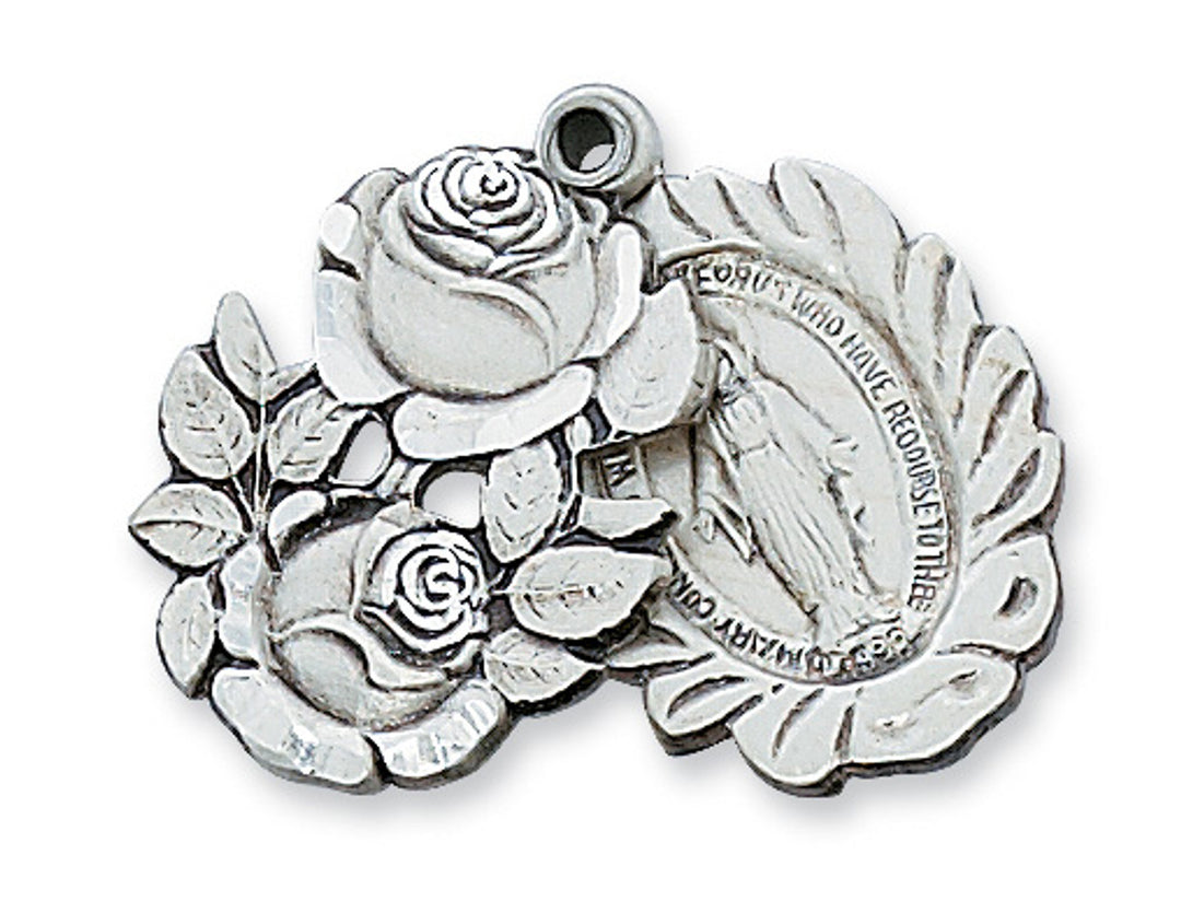 Sterling Silver Miraculous Medal with Sliding Rosebuds
