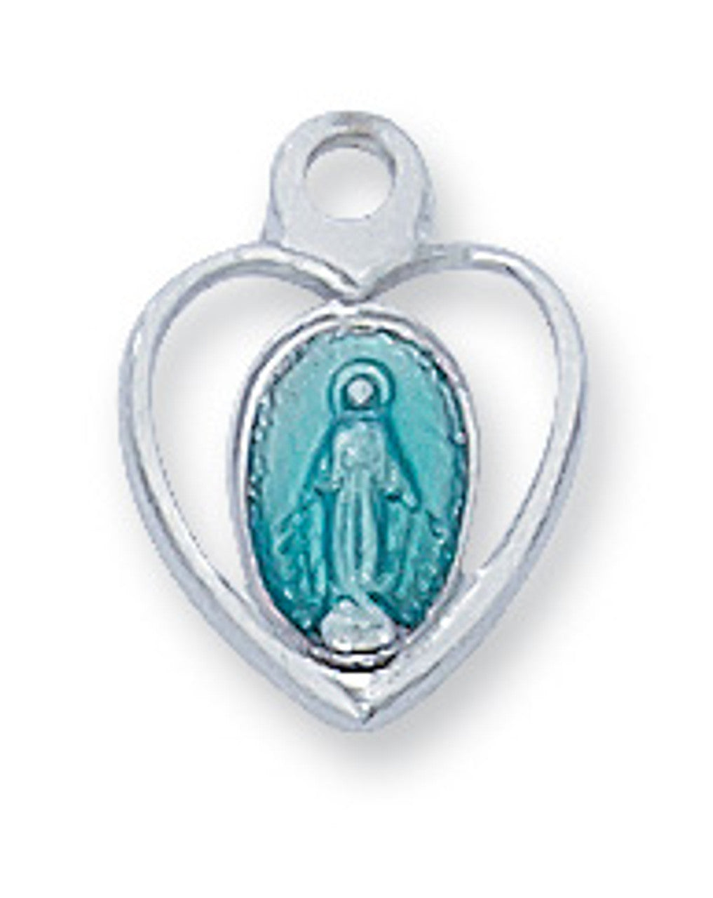 Sterling Silver Blue Enamel Miraculous Heart on 16" Chain