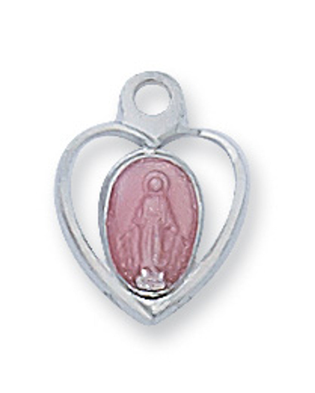 Sterling Silver Pink Enamel Miraculous Heart on16" Chain