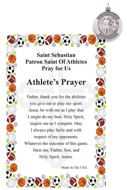 1" Silver Plate St. Sebastian Athlete's Medal with Prayer Card