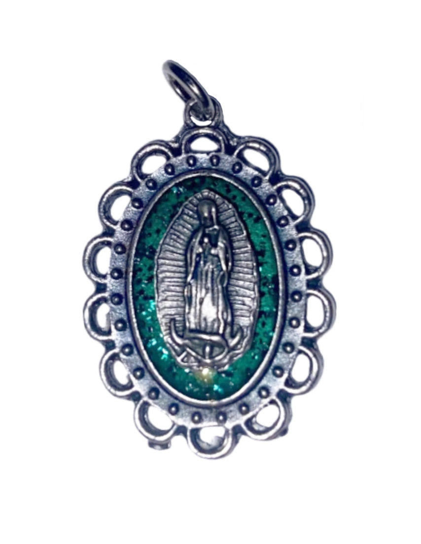 1.25" Our Lady of Guadalupe Green Glitter Medal