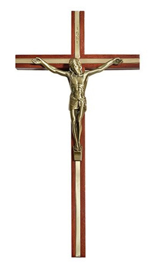 10" Maple Wall Crucifix with Gold Inlay
