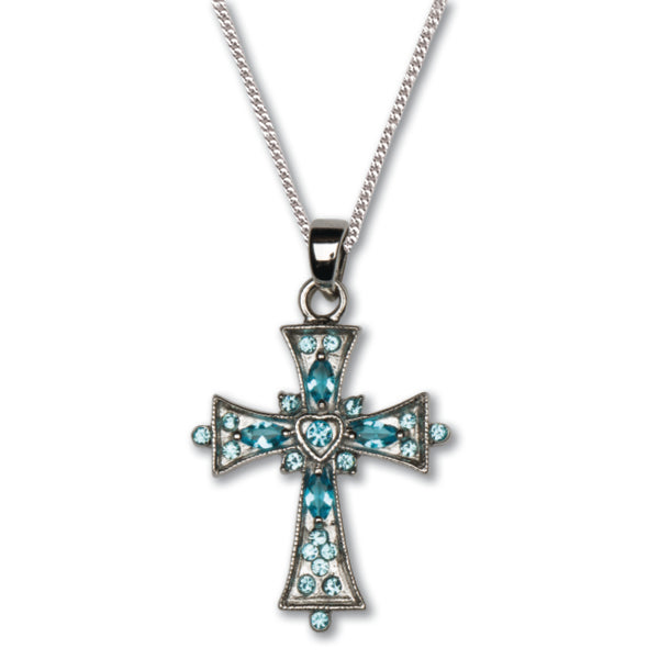 Light Blue Cubic Zirconia Cross Necklace