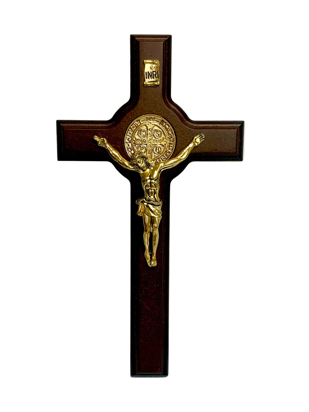 8.5" Wooden St. Benedict Wall Crucifix - Gold