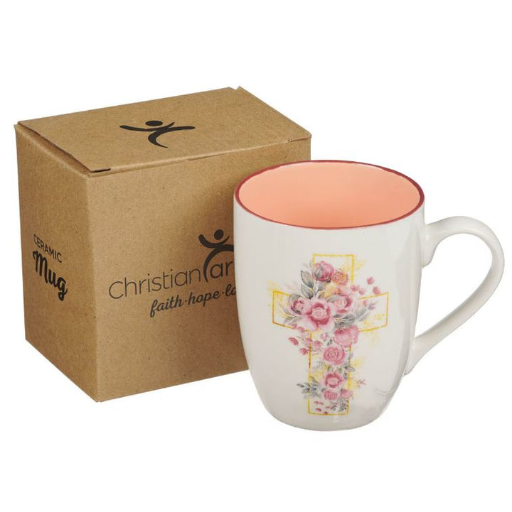 Pink Floral Cross Ceramic Coffee Mug