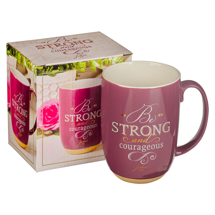 Be Strong and Courageous Pink Ceramic Coffee Mug with Exposed Clay Base - Joshua 1:9