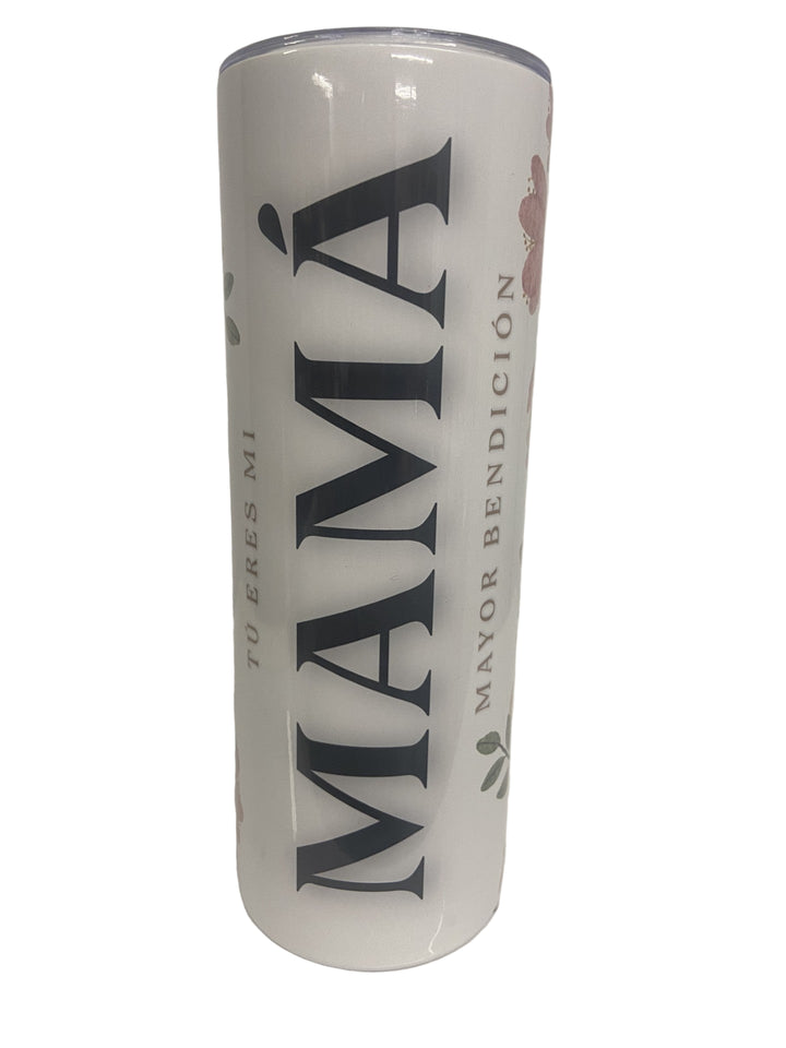20 oz Stainless Steel Tumbler Gold and Orange Floral Mama