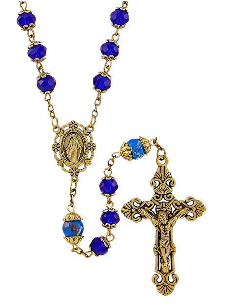 8mm Sapphire Bead Picasso Rosary