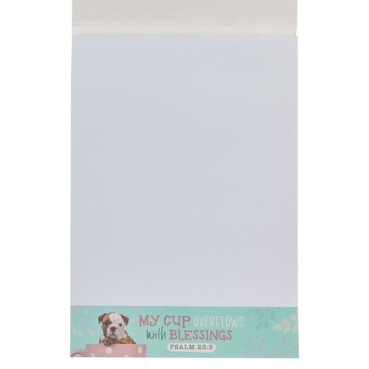 My Cup Overflows Teal Puppy Notepad - Psalm 23:5