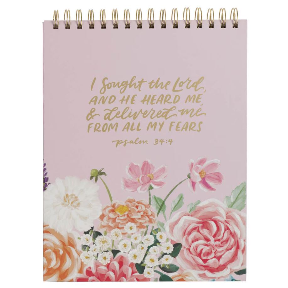 He Delivered Me Lilac Floral Wirebound Notepad - Psalm 34:4