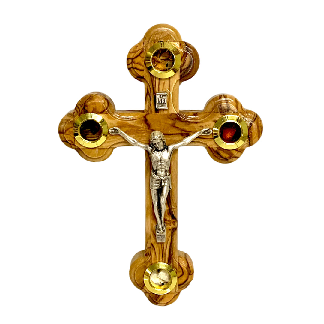 5.5" Oriental Style Olive Wood Crucifix with 4 Inserts
